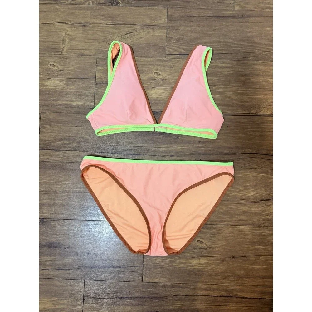 Aerie Bikini Set Scoop Top Medium Bottom Large Peach Orange Lime Green